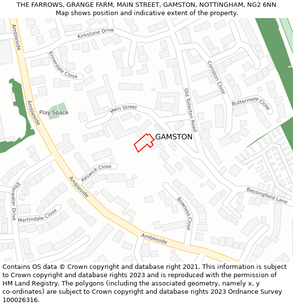 THE FARROWS, GRANGE FARM, MAIN STREET, GAMSTON, NOTTINGHAM, NG2 6NN: Location map and indicative extent of plot