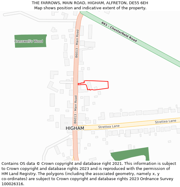 THE FARROWS, MAIN ROAD, HIGHAM, ALFRETON, DE55 6EH: Location map and indicative extent of plot