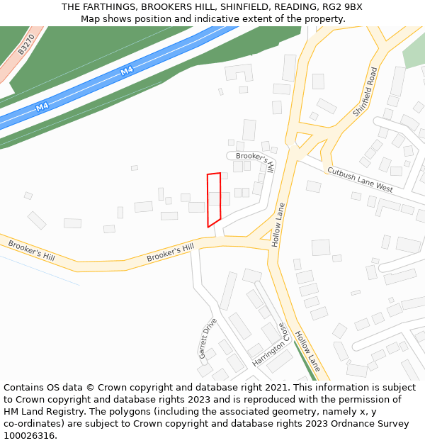 THE FARTHINGS, BROOKERS HILL, SHINFIELD, READING, RG2 9BX: Location map and indicative extent of plot