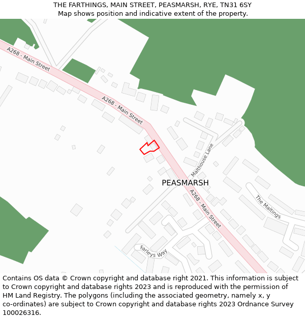 THE FARTHINGS, MAIN STREET, PEASMARSH, RYE, TN31 6SY: Location map and indicative extent of plot