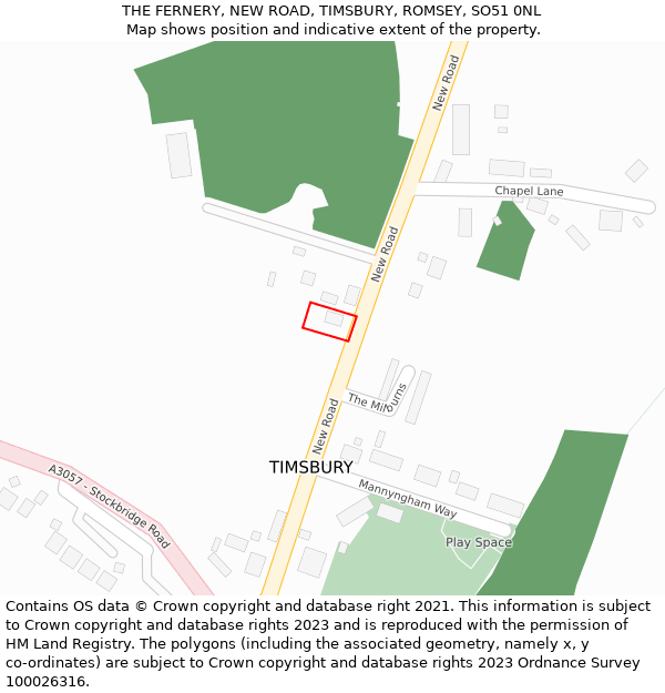THE FERNERY, NEW ROAD, TIMSBURY, ROMSEY, SO51 0NL: Location map and indicative extent of plot