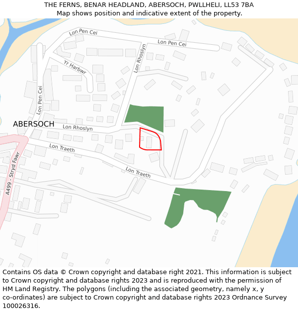 THE FERNS, BENAR HEADLAND, ABERSOCH, PWLLHELI, LL53 7BA: Location map and indicative extent of plot