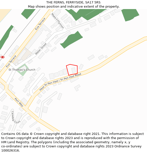 THE FERNS, FERRYSIDE, SA17 5RS: Location map and indicative extent of plot