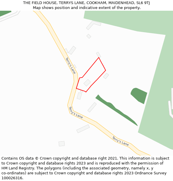THE FIELD HOUSE, TERRYS LANE, COOKHAM, MAIDENHEAD, SL6 9TJ: Location map and indicative extent of plot