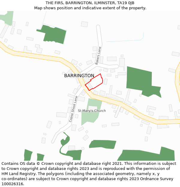 THE FIRS, BARRINGTON, ILMINSTER, TA19 0JB: Location map and indicative extent of plot