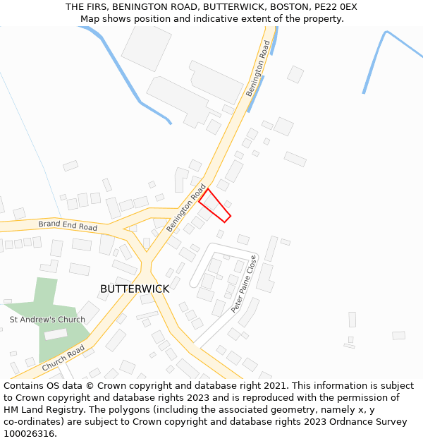 THE FIRS, BENINGTON ROAD, BUTTERWICK, BOSTON, PE22 0EX: Location map and indicative extent of plot