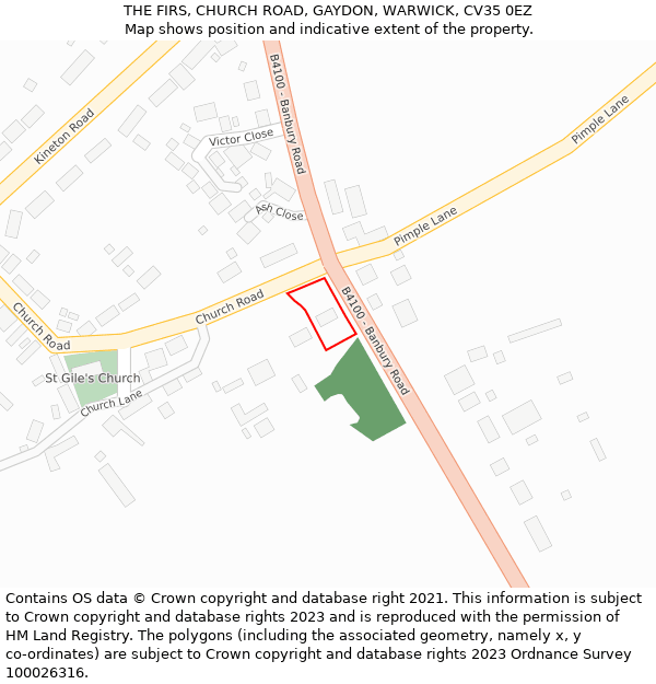 THE FIRS, CHURCH ROAD, GAYDON, WARWICK, CV35 0EZ: Location map and indicative extent of plot