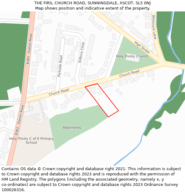 THE FIRS, CHURCH ROAD, SUNNINGDALE, ASCOT, SL5 0NJ: Location map and indicative extent of plot