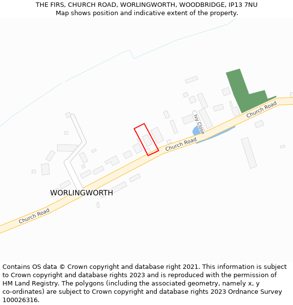 THE FIRS, CHURCH ROAD, WORLINGWORTH, WOODBRIDGE, IP13 7NU: Location map and indicative extent of plot