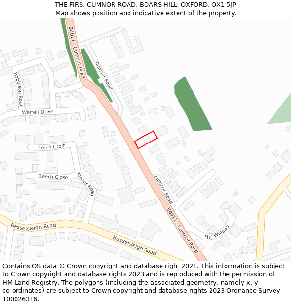THE FIRS, CUMNOR ROAD, BOARS HILL, OXFORD, OX1 5JP: Location map and indicative extent of plot