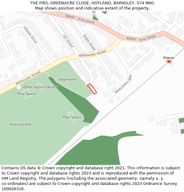 THE FIRS, GREENACRE CLOSE, HOYLAND, BARNSLEY, S74 9NG: Location map and indicative extent of plot