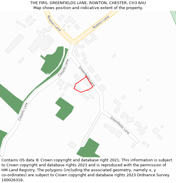 THE FIRS, GREENFIELDS LANE, ROWTON, CHESTER, CH3 6AU: Location map and indicative extent of plot
