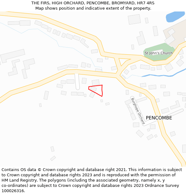 THE FIRS, HIGH ORCHARD, PENCOMBE, BROMYARD, HR7 4RS: Location map and indicative extent of plot