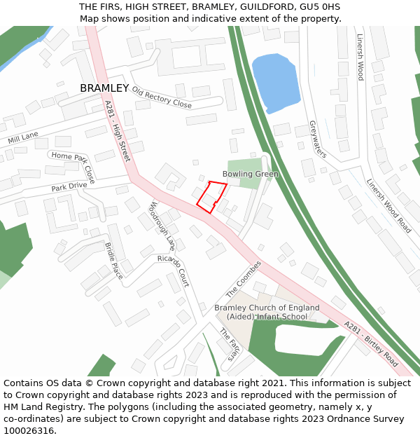 THE FIRS, HIGH STREET, BRAMLEY, GUILDFORD, GU5 0HS: Location map and indicative extent of plot