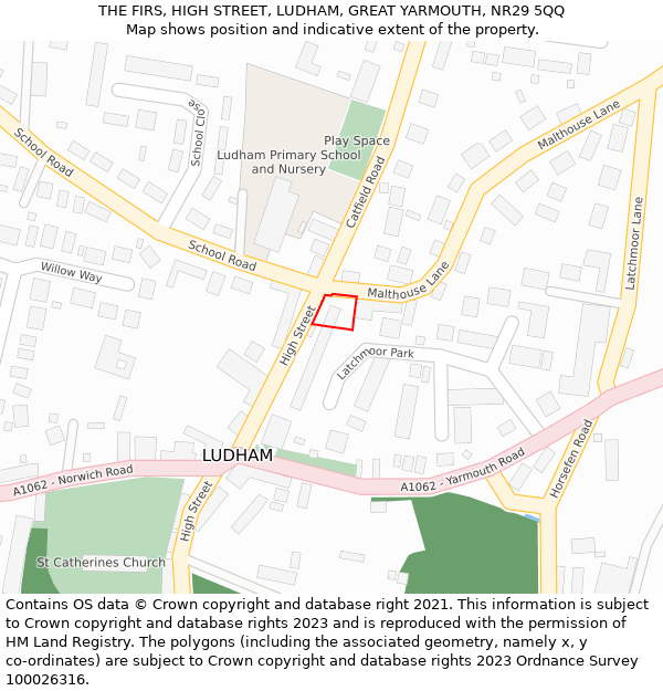 THE FIRS, HIGH STREET, LUDHAM, GREAT YARMOUTH, NR29 5QQ: Location map and indicative extent of plot