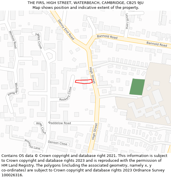 THE FIRS, HIGH STREET, WATERBEACH, CAMBRIDGE, CB25 9JU: Location map and indicative extent of plot