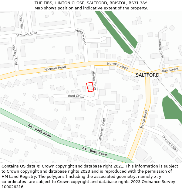 THE FIRS, HINTON CLOSE, SALTFORD, BRISTOL, BS31 3AY: Location map and indicative extent of plot