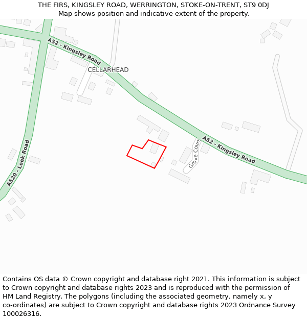 THE FIRS, KINGSLEY ROAD, WERRINGTON, STOKE-ON-TRENT, ST9 0DJ: Location map and indicative extent of plot