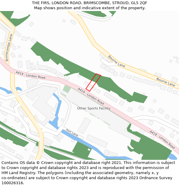 THE FIRS, LONDON ROAD, BRIMSCOMBE, STROUD, GL5 2QF: Location map and indicative extent of plot