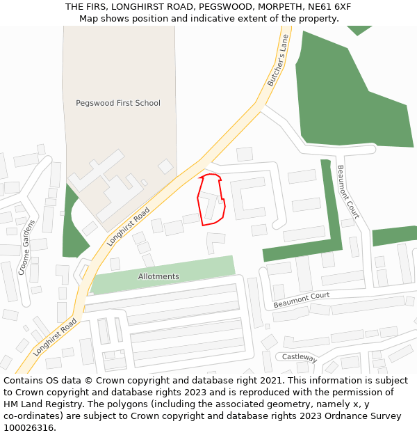 THE FIRS, LONGHIRST ROAD, PEGSWOOD, MORPETH, NE61 6XF: Location map and indicative extent of plot