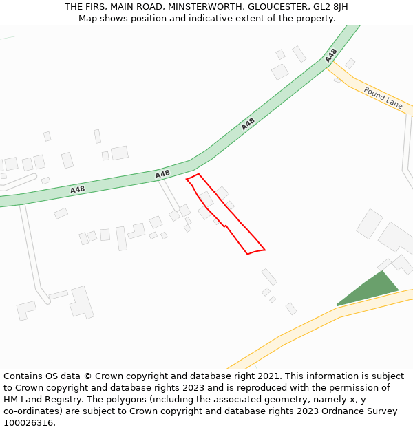 THE FIRS, MAIN ROAD, MINSTERWORTH, GLOUCESTER, GL2 8JH: Location map and indicative extent of plot