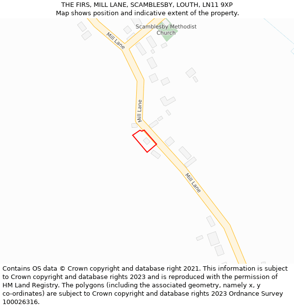 THE FIRS, MILL LANE, SCAMBLESBY, LOUTH, LN11 9XP: Location map and indicative extent of plot