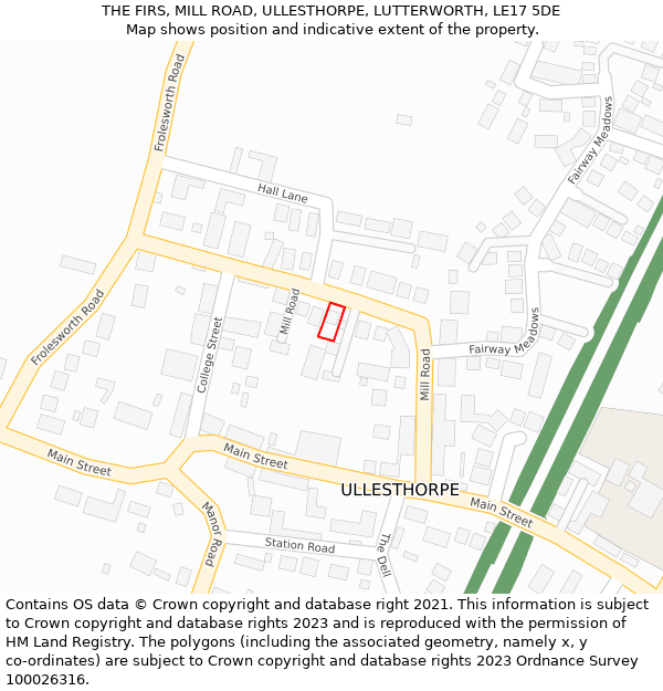 THE FIRS, MILL ROAD, ULLESTHORPE, LUTTERWORTH, LE17 5DE: Location map and indicative extent of plot