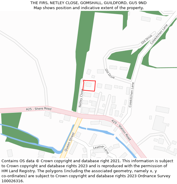 THE FIRS, NETLEY CLOSE, GOMSHALL, GUILDFORD, GU5 9ND: Location map and indicative extent of plot