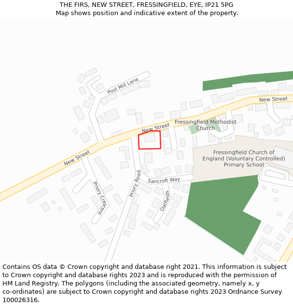 THE FIRS, NEW STREET, FRESSINGFIELD, EYE, IP21 5PG: Location map and indicative extent of plot