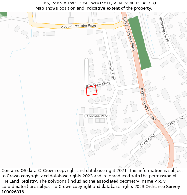 THE FIRS, PARK VIEW CLOSE, WROXALL, VENTNOR, PO38 3EQ: Location map and indicative extent of plot
