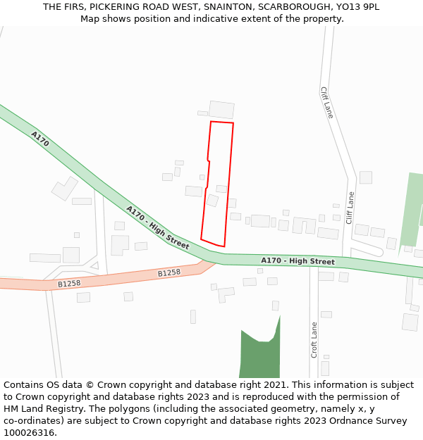 THE FIRS, PICKERING ROAD WEST, SNAINTON, SCARBOROUGH, YO13 9PL: Location map and indicative extent of plot
