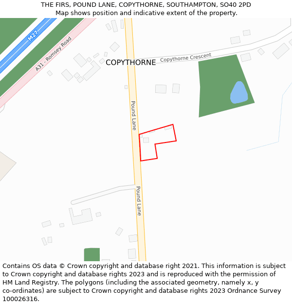THE FIRS, POUND LANE, COPYTHORNE, SOUTHAMPTON, SO40 2PD: Location map and indicative extent of plot