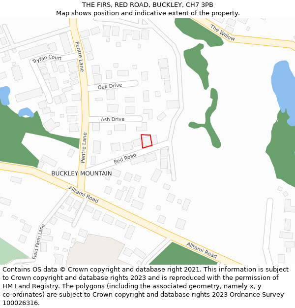 THE FIRS, RED ROAD, BUCKLEY, CH7 3PB: Location map and indicative extent of plot