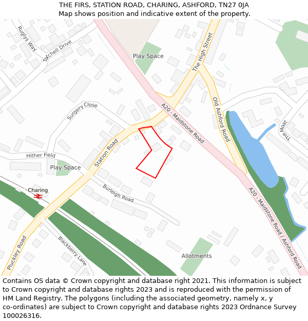 THE FIRS, STATION ROAD, CHARING, ASHFORD, TN27 0JA: Location map and indicative extent of plot