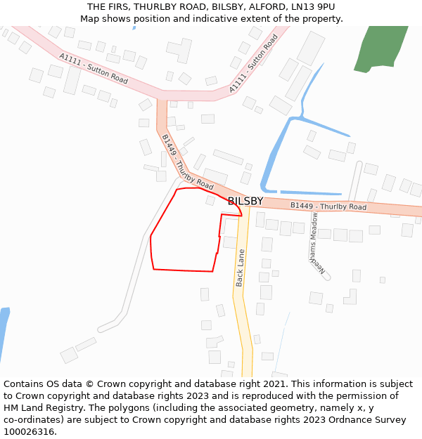 THE FIRS, THURLBY ROAD, BILSBY, ALFORD, LN13 9PU: Location map and indicative extent of plot