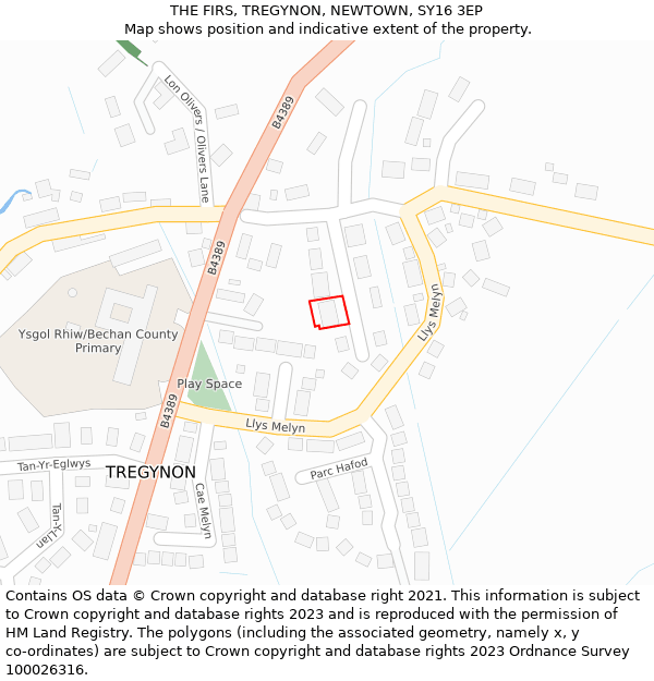 THE FIRS, TREGYNON, NEWTOWN, SY16 3EP: Location map and indicative extent of plot