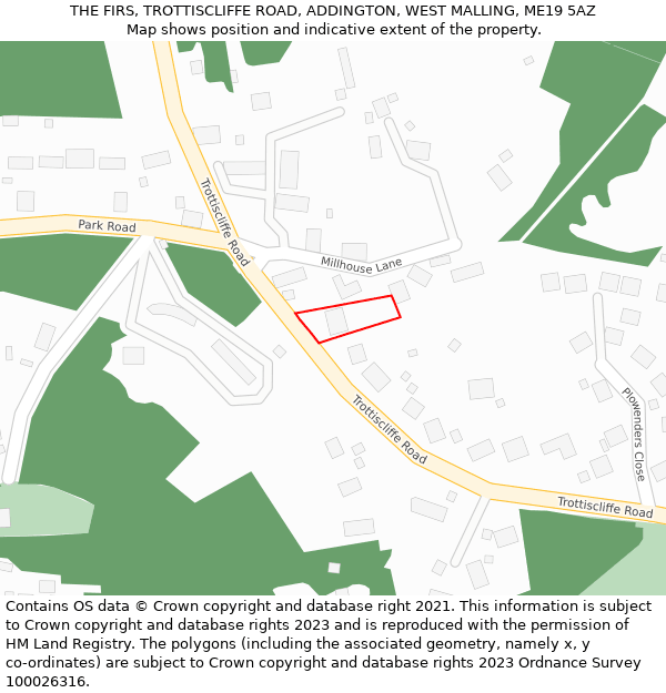 THE FIRS, TROTTISCLIFFE ROAD, ADDINGTON, WEST MALLING, ME19 5AZ: Location map and indicative extent of plot