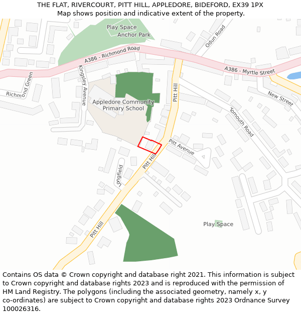 THE FLAT, RIVERCOURT, PITT HILL, APPLEDORE, BIDEFORD, EX39 1PX: Location map and indicative extent of plot