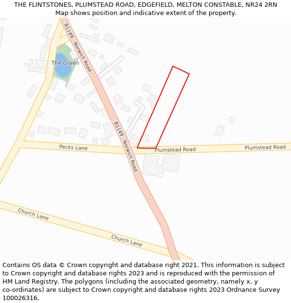 THE FLINTSTONES, PLUMSTEAD ROAD, EDGEFIELD, MELTON CONSTABLE, NR24 2RN: Location map and indicative extent of plot