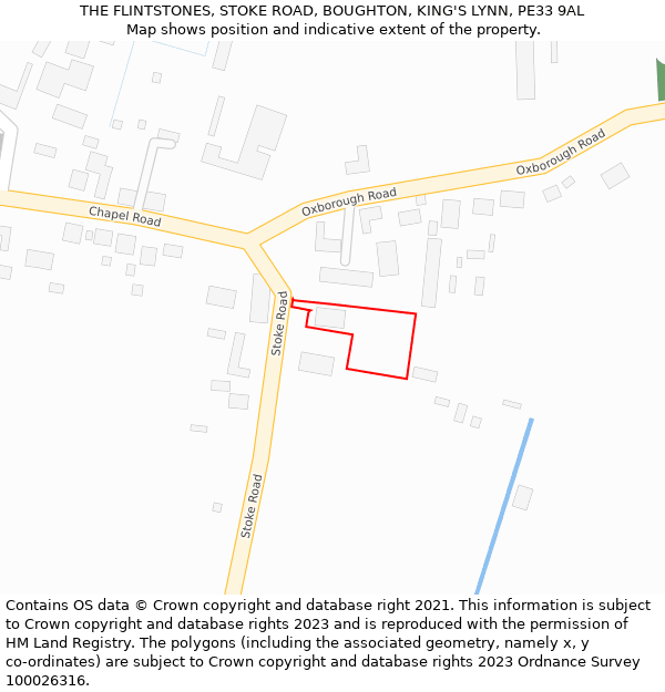 THE FLINTSTONES, STOKE ROAD, BOUGHTON, KING'S LYNN, PE33 9AL: Location map and indicative extent of plot
