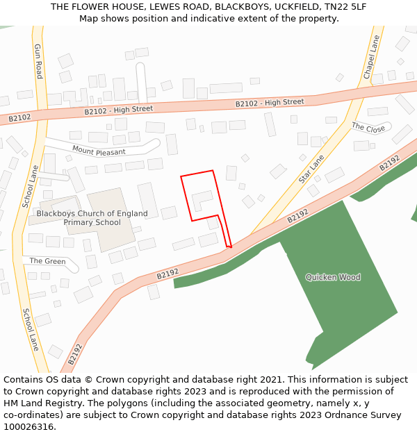 THE FLOWER HOUSE, LEWES ROAD, BLACKBOYS, UCKFIELD, TN22 5LF: Location map and indicative extent of plot