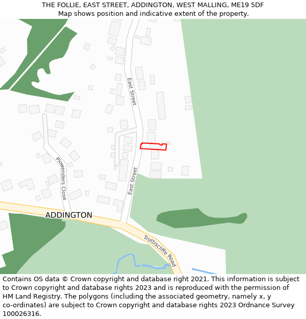 THE FOLLIE, EAST STREET, ADDINGTON, WEST MALLING, ME19 5DF: Location map and indicative extent of plot