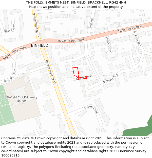 THE FOLLY, EMMETS NEST, BINFIELD, BRACKNELL, RG42 4HH: Location map and indicative extent of plot