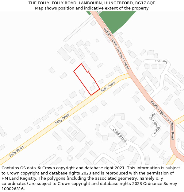 THE FOLLY, FOLLY ROAD, LAMBOURN, HUNGERFORD, RG17 8QE: Location map and indicative extent of plot