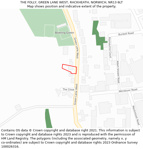 THE FOLLY, GREEN LANE WEST, RACKHEATH, NORWICH, NR13 6LT: Location map and indicative extent of plot