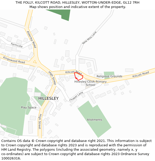 THE FOLLY, KILCOTT ROAD, HILLESLEY, WOTTON-UNDER-EDGE, GL12 7RH: Location map and indicative extent of plot