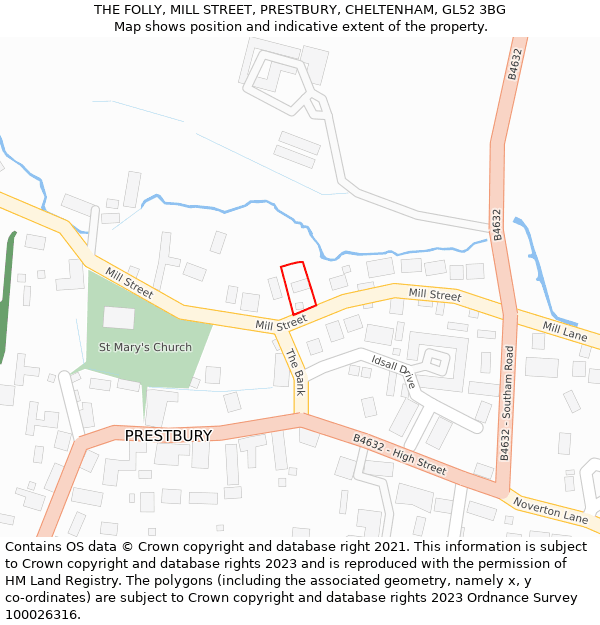 THE FOLLY, MILL STREET, PRESTBURY, CHELTENHAM, GL52 3BG: Location map and indicative extent of plot