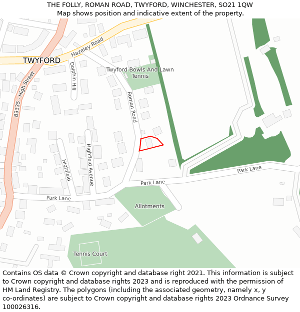 THE FOLLY, ROMAN ROAD, TWYFORD, WINCHESTER, SO21 1QW: Location map and indicative extent of plot