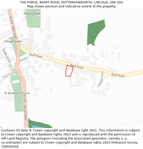 THE FORGE, BARFF ROAD, POTTERHANWORTH, LINCOLN, LN4 2DU: Location map and indicative extent of plot