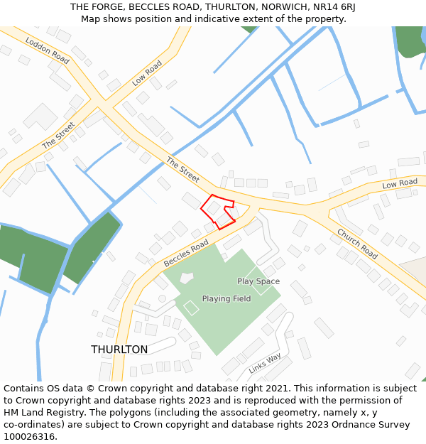 THE FORGE, BECCLES ROAD, THURLTON, NORWICH, NR14 6RJ: Location map and indicative extent of plot